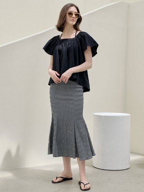 Halter Banding Shirring Blouse BLACK