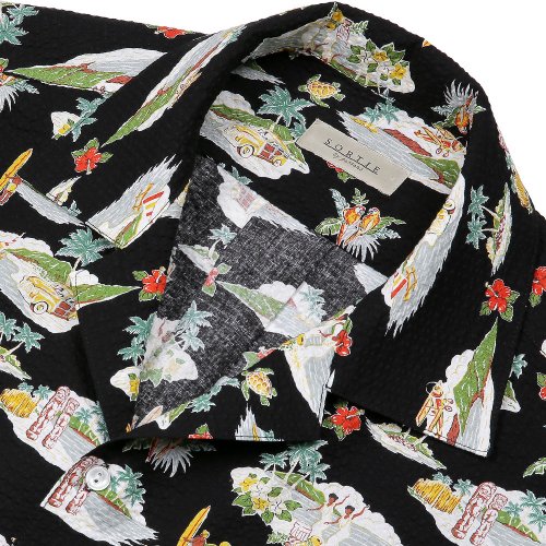 Cotton Seersucker Hawaiian Shirts Black