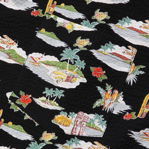 Cotton Seersucker Hawaiian Shirts Black