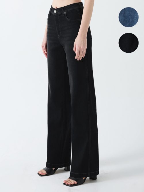 Расклешенные брюки RC002 с акцентными швами (Blue/Black)
