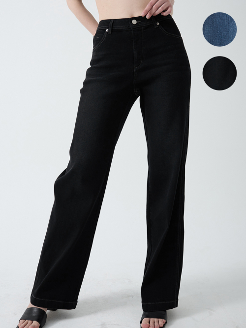 Расклешенные брюки RC002 с акцентными швами (Blue/Black)