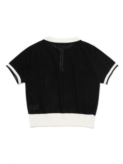 Женский кроп-трикотаж с коротким рукавом и воротником [BLACK]