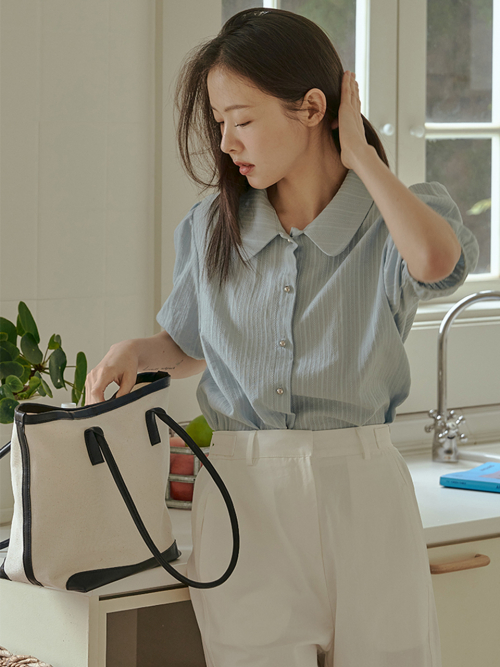 ROUND COLLAR BUTTON BLOUSE_SKY синий