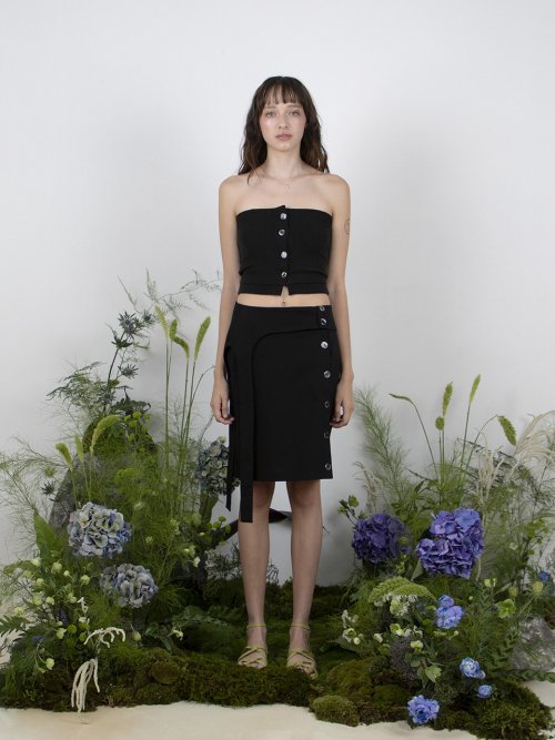 RIBBED SHELL BUTTON TOP - чёрный