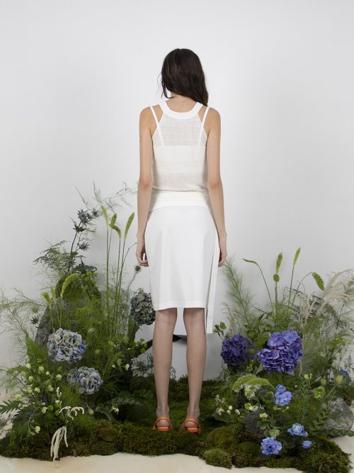 LINEN HALTER KNIT TOP - белый