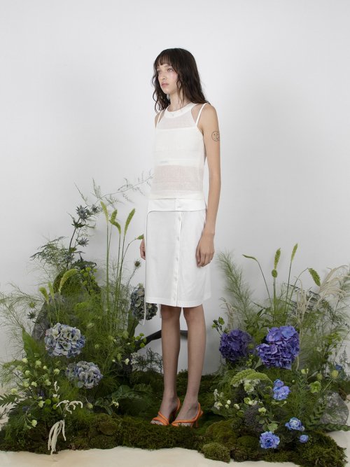 LINEN HALTER KNIT TOP - белый