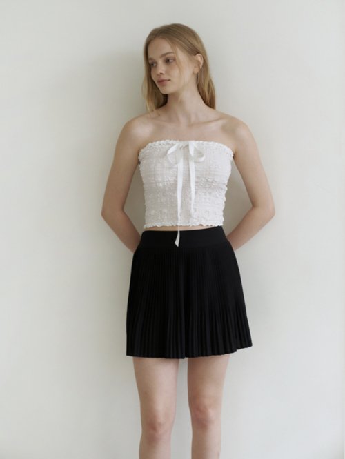 ribbon ckeck tube top blouse - белый