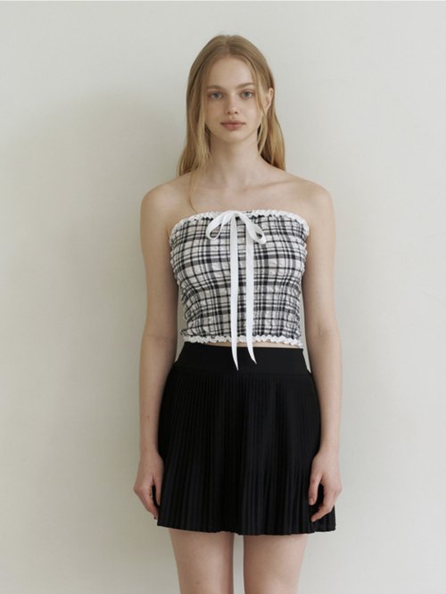 ribbon клетка tube top blouse - чёрный