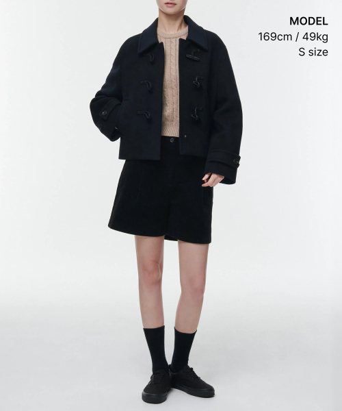 Женское короткое дафлкот из шерсти [Navy]