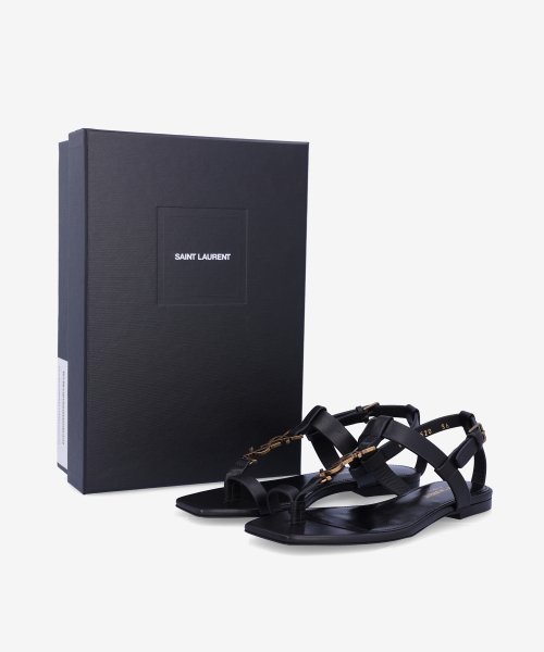 Saint Laurent Cassandra sandals in patent leather with logo Black Varnish  ref.830875 - Joli Closet