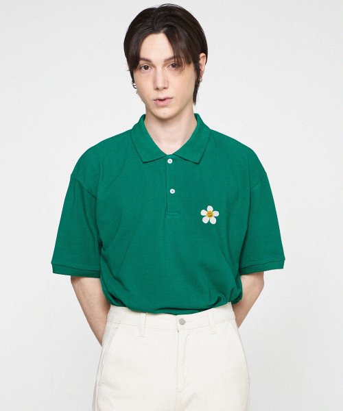 [UNISEX] Поло с вышивкой цветов_Green