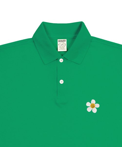 [UNISEX] Поло с вышивкой цветов_Green