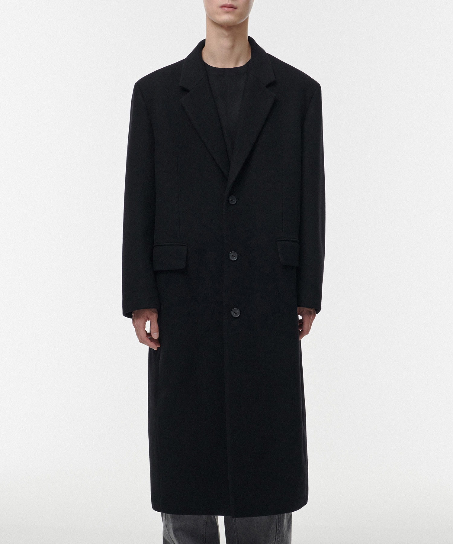 WOOL BLEND BIG DADDY SINGLE MAXI COAT [BLACK]