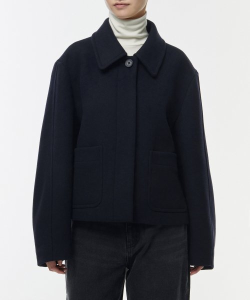 Женское короткое пальто Wool Blend с воротником под цигейку [Navy]