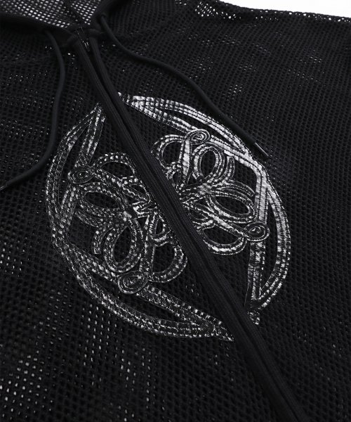 MUSINSA | BADBLOOD Fleur Crochet Knit Hood Zip Up Large Fit - Black