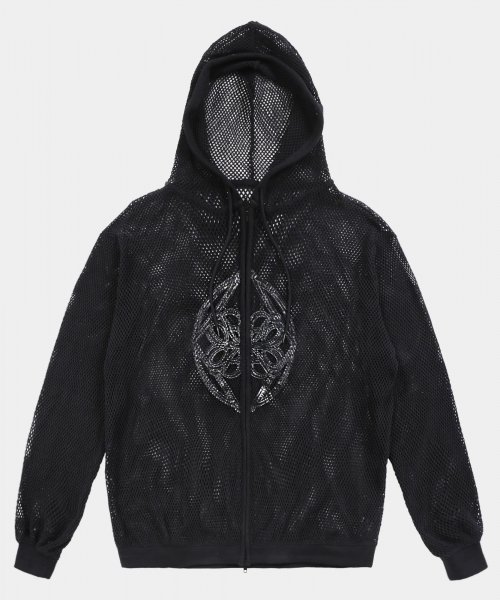 MUSINSA | BADBLOOD Fleur Crochet Knit Hood Zip Up Large Fit - Black