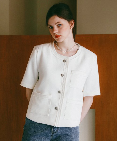 Tweed half jacket White