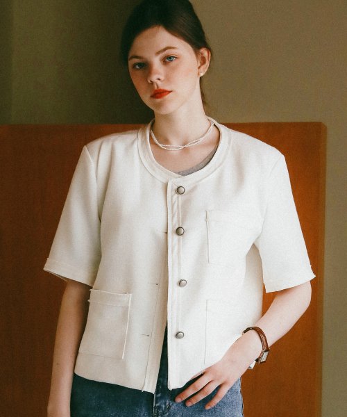 Tweed half jacket White