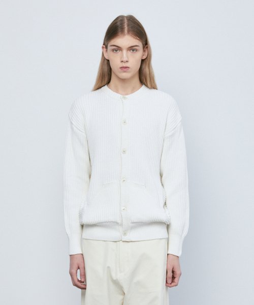 Минималистичный хлопковый кардиган с круглым вырезом IVORY