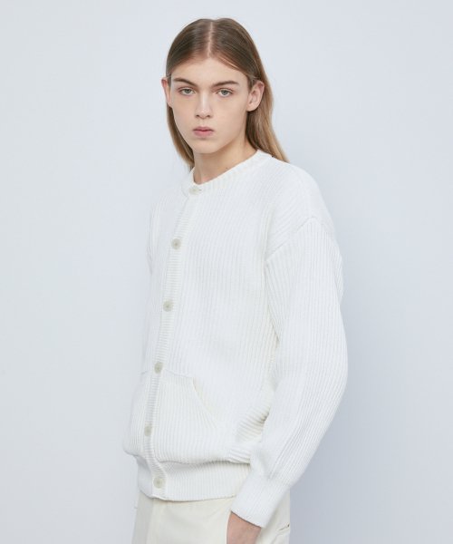 Минималистичный хлопковый кардиган с круглым вырезом IVORY