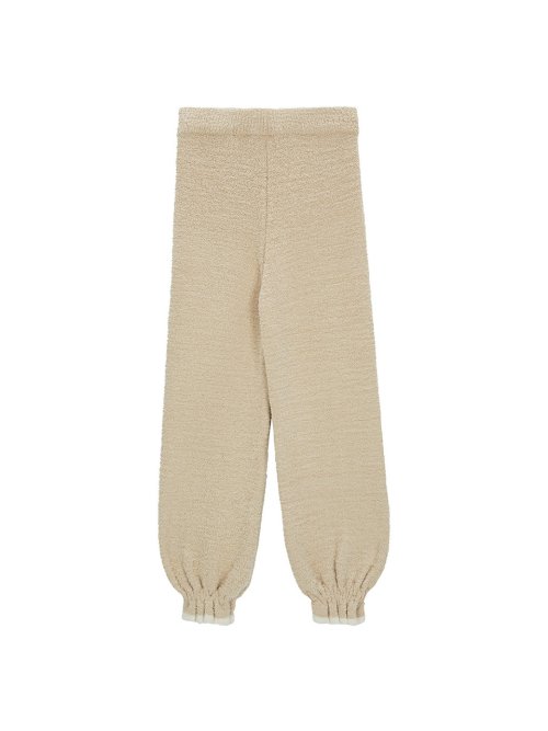 Брюки на резинке с оборками - Beige White