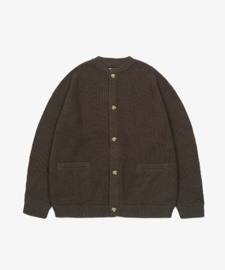 TOFFEE トフィ オーバーフィット ラウンドネック ニットカーディガン (ブラウン) 画像 2