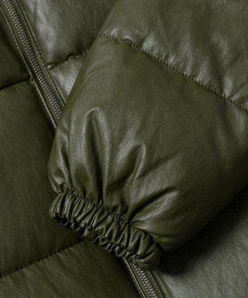Короткий пуховик из экокожи [Khaki]