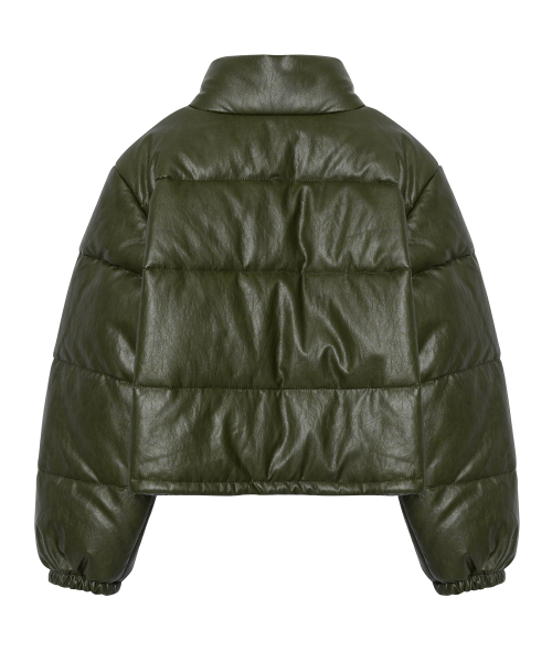 Короткий пуховик из экокожи [Khaki]