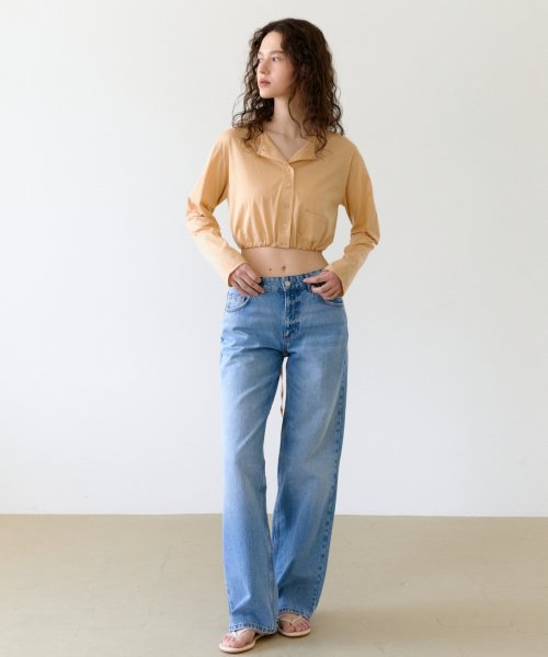 CROP JERSEY SLIT CARDIGAN - APRICOT