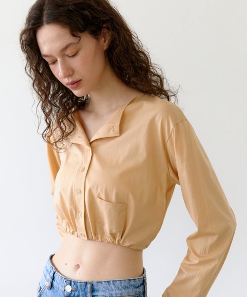 CROP JERSEY SLIT CARDIGAN - APRICOT