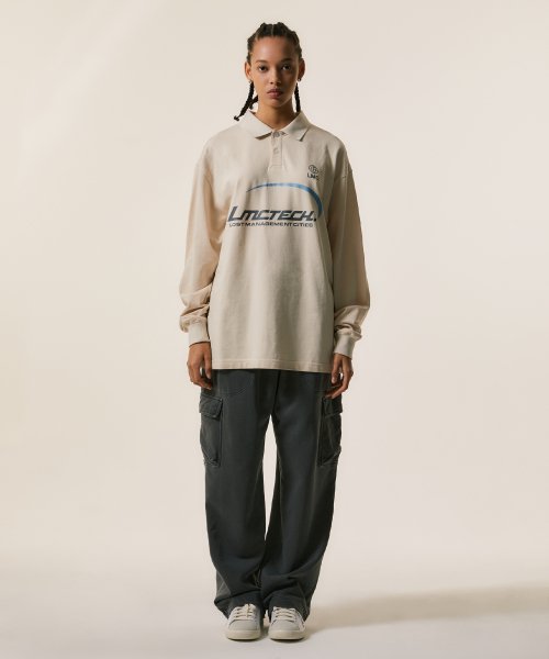 TECH PK COLLAR LONG SLV TEE cream