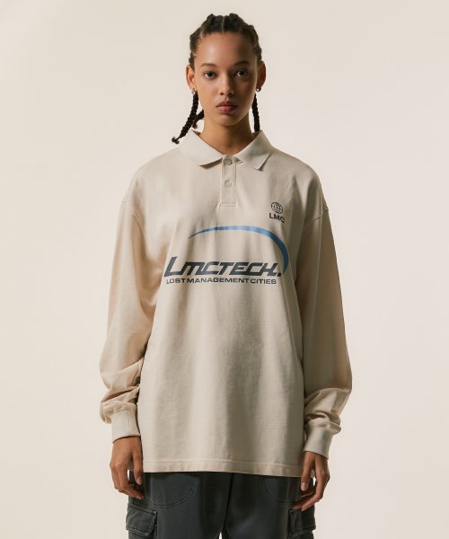 TECH PK COLLAR LONG SLV TEE cream