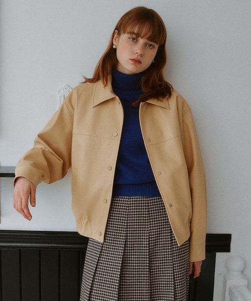 LEATHER BOMBER JACKET BEIGE