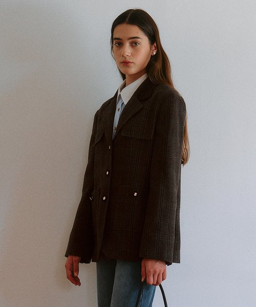 WOOL BLENDED COLLAR JACKET DEEP BROWN