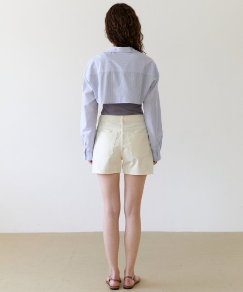 STRIPE SHIRT BOLERO - SKY