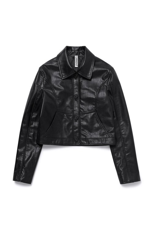 CROP LEATHER JACKET [BLACK]