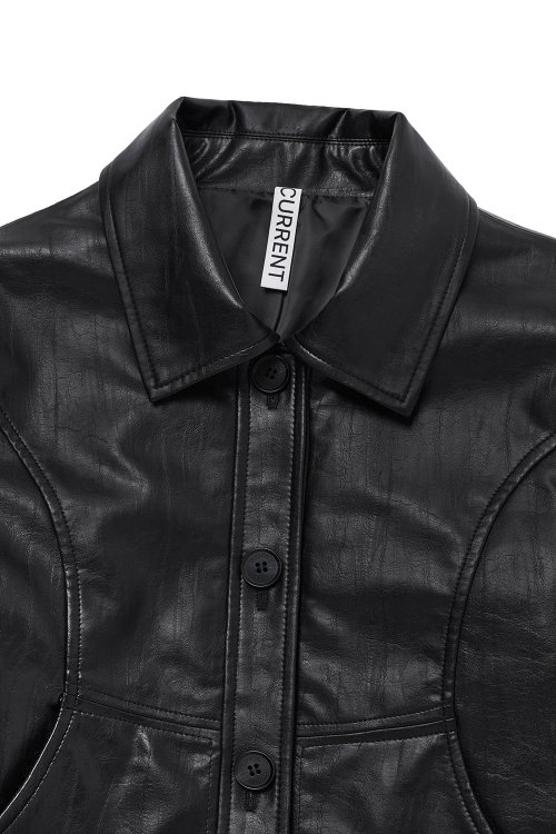 CROP LEATHER JACKET [BLACK]