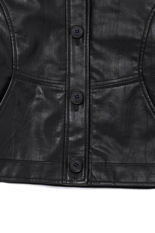 CROP LEATHER JACKET [BLACK]