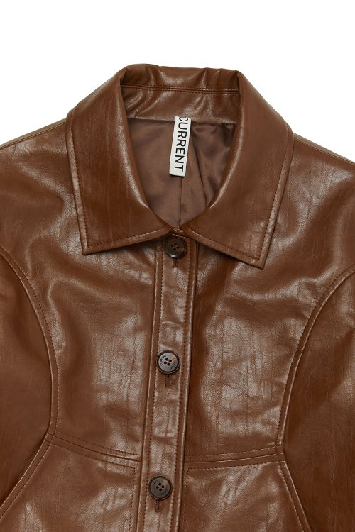 CROP LEATHER JACKET [BROWN]