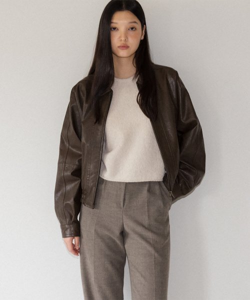 Crunch leather blouson (khaki brown)