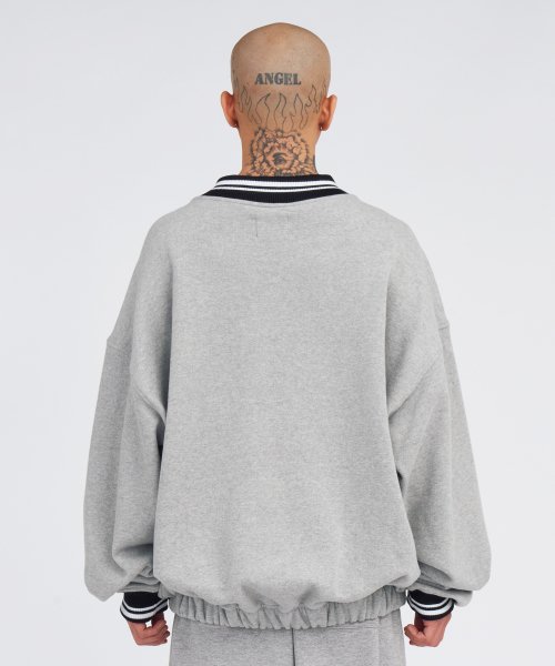 MUSINSA | AJOBYAJO Arch Logo V-Neck Sweatshirt [MELANGE GRAY]