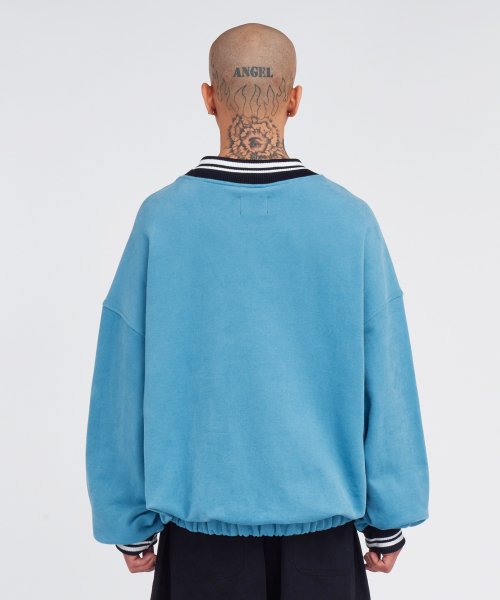 MUSINSA | AJOBYAJO Arch Logo V-Neck Sweatshirt [SKY BLUE]