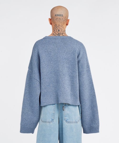 MUSINSA | AJOBYAJO Total Logo Cropped Sweater [SKY BLUE]