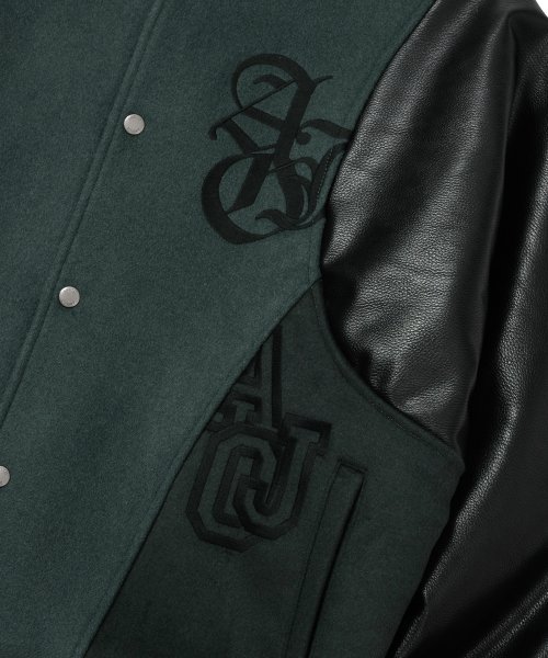 Wool Mixed Varsity Stadium Jacket [GREEN]