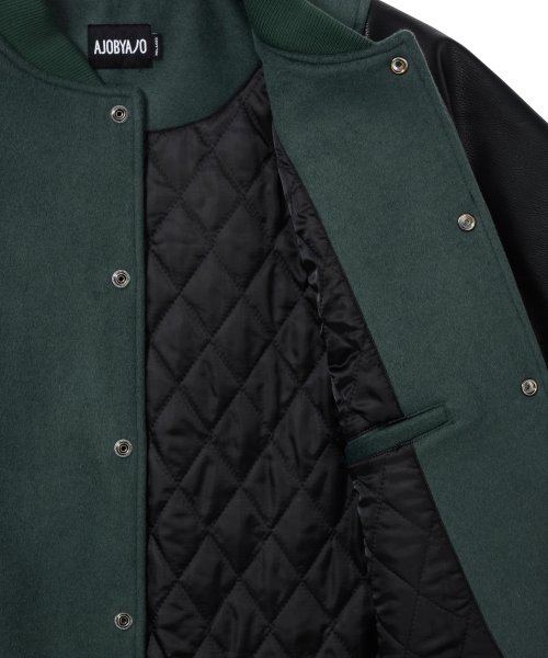 Wool Mixed Varsity Stadium Jacket [GREEN]