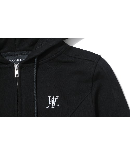 우알롱(WOOALONG) Signature slim crop hood zip-up - BLACK - 사이즈 