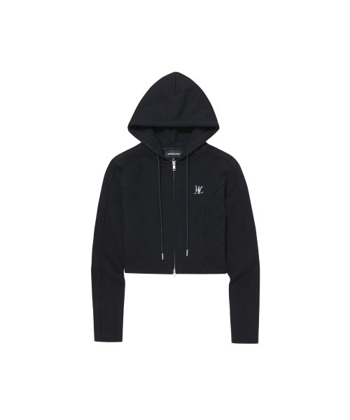 우알롱(WOOALONG) Signature slim crop hood zip-up - BLACK - 사이즈 