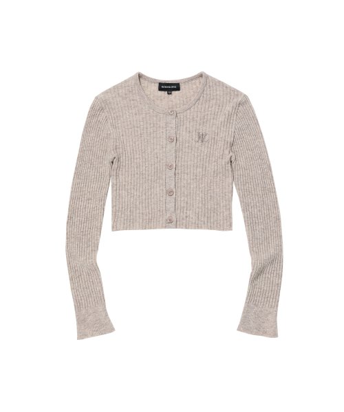 MUSINSA | WOOALONG Signature slim basic crop cardigan - OAT MEAL