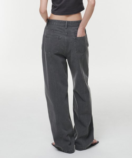 Women's Panel Wide Denim Pants [Gray] thumbnail 2