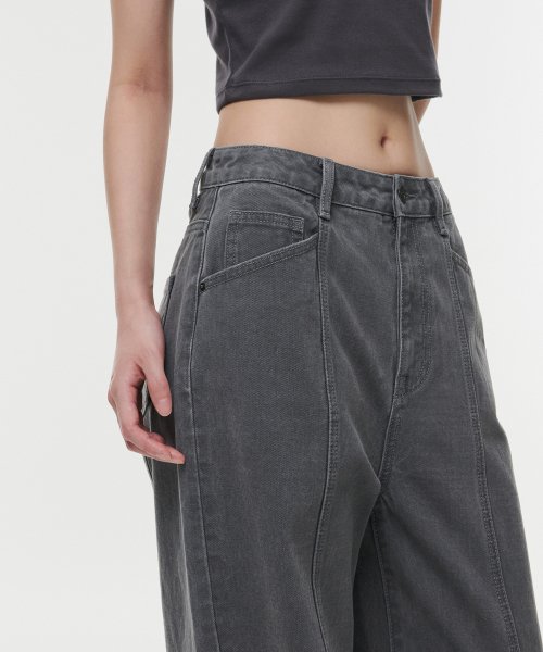 Women's Panel Wide Denim Pants [Gray] thumbnail 4